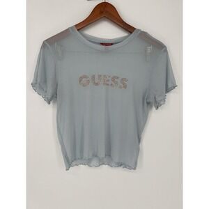 Guess  Baby Blue Y2K Sheer  Crop Top Size  L